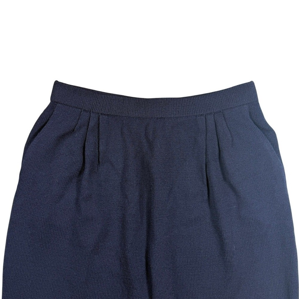 St John Collection Marie Gray Navy Blue Santana Knit Pleated Pants Size 8